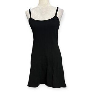 Los Angeles Apparel Black Ribbed Slip Dress Women Spaghetti Strap Mini Bodycon